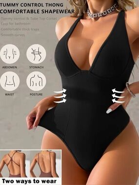 Tummy Control Black Women’s Swim Thong One-Piece